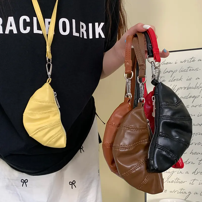 软皮高品质牛角包项链韩版可爱挂脖钥匙零钱包精致皮绳毛衣链