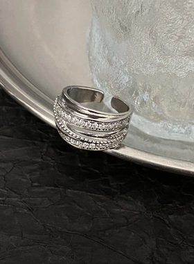 锆石宽面交叉开口戒指个性轻奢高级感食指戒精致新款百搭手饰