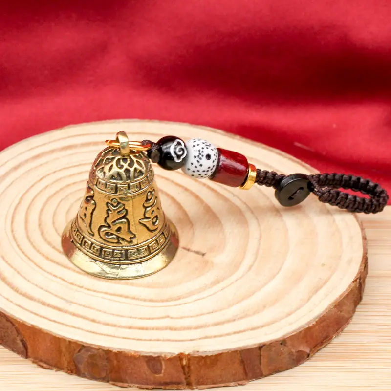 黄铜铃铛六字真言铃铛檀木绳汽车小挂件男女铜器吊坠挂饰