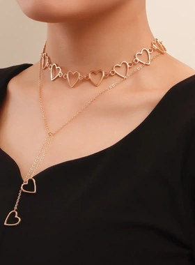 欧美饰品时尚镂空爱心长款流苏桃心项链冷淡风毛衣链项饰