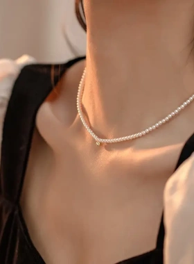 m贝珠项链女颈链爱心锁骨链小珍珠项链2024新款爆款精致