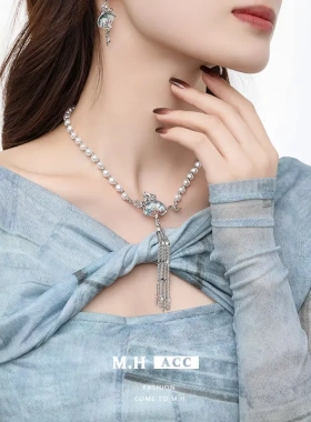 中龙扇子流苏项链女新中式国潮毛衣链轻奢高级感长款气质吊坠