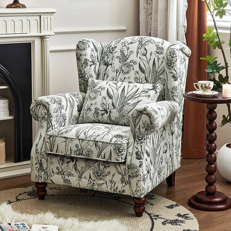 美式布艺老虎椅单椅单人沙发复古雪茄椅客厅休闲椅子卧室老虎凳