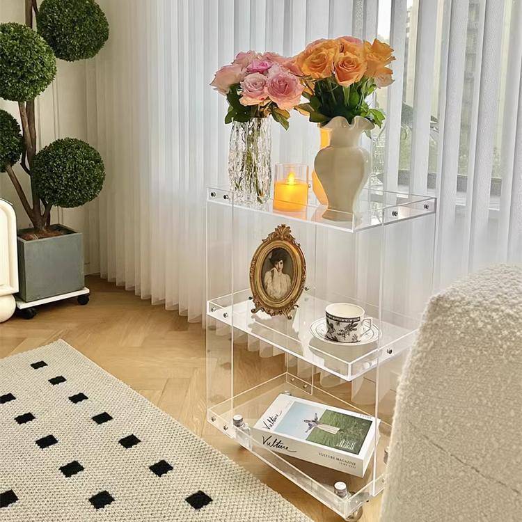 玖楼 亚克力边几可移动小推车收纳置物架ins风客厅沙发角几床头柜