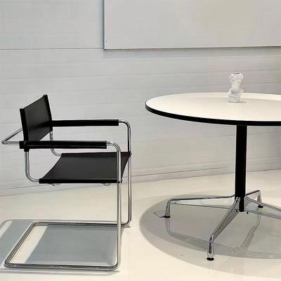 包豪斯椅子舒适办公椅轻奢中古餐椅高端不锈钢管椅网红ins扶手椅