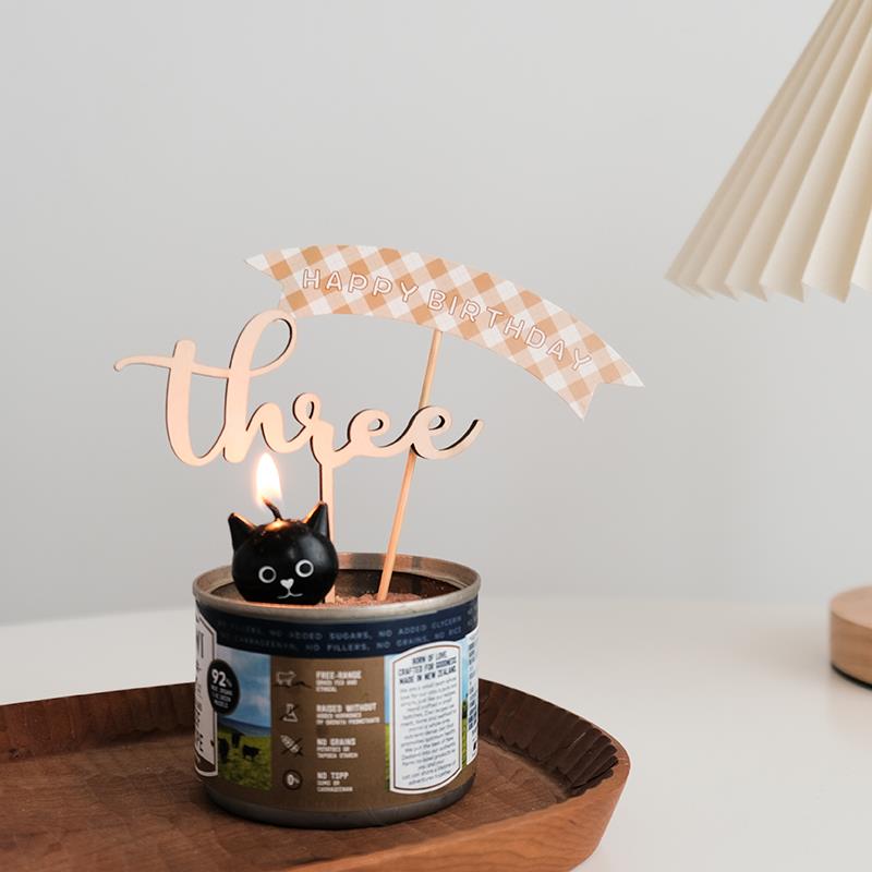 ins原木简约生日蛋糕数字蜡烛装饰插件可爱复古宠物猫咪拍照道具