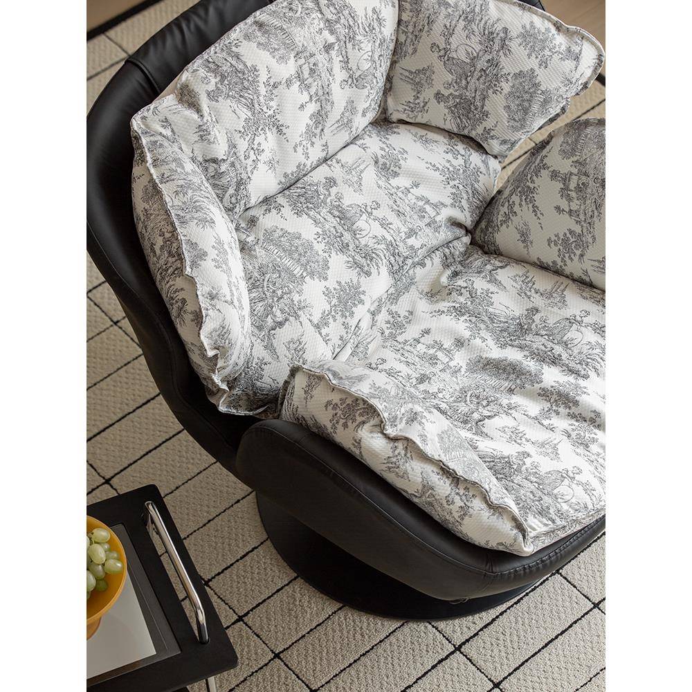 覆古皮革单座沙发椅客厅意大利轻豪华沙发卧室小沙发转椅皮革艺术