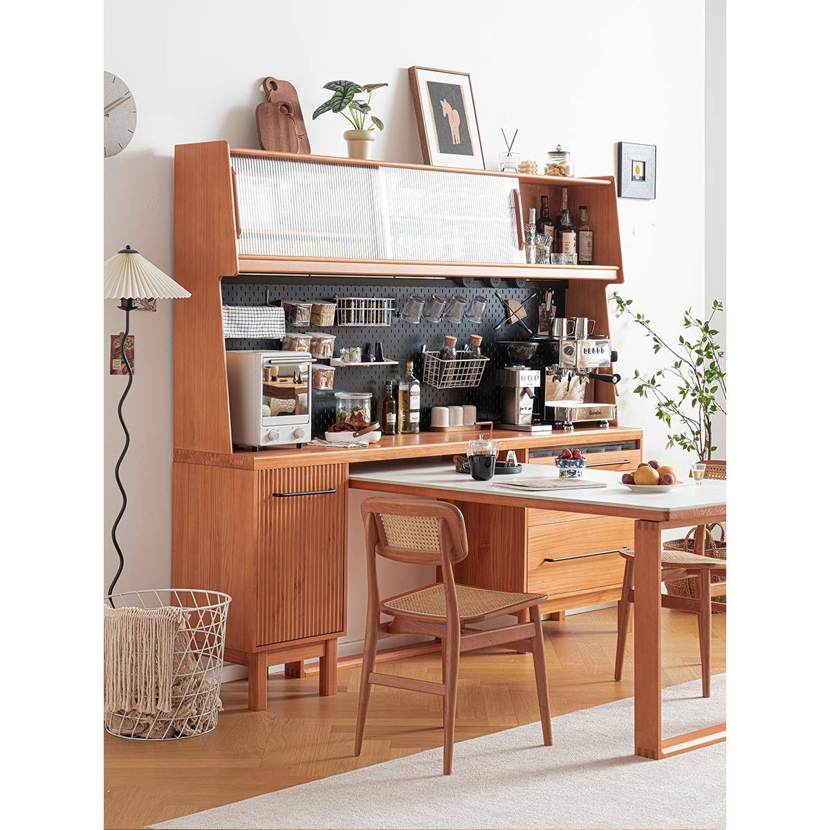 餐边柜实木轻奢现代茶水柜餐厅靠墙一体酒柜家用岩板简约餐桌高柜