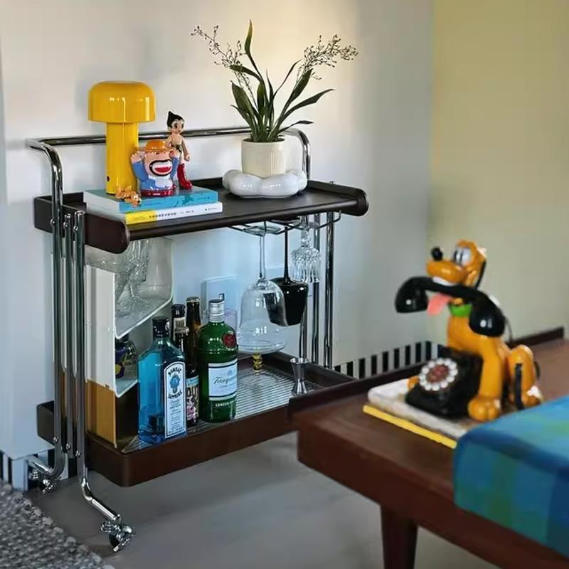 可移动茶几小推车北欧中古客厅沙发边几桌家用复古双层储物侧边柜