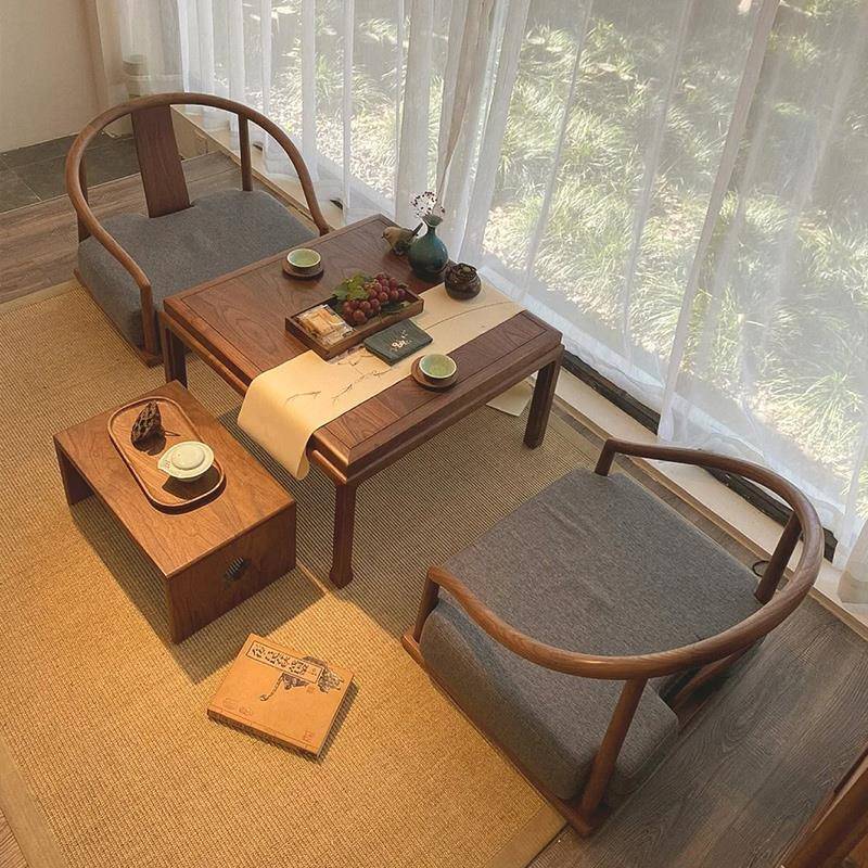 新中式阳台榻榻米茶桌2025新款高端禅意茶台实木小型家用胡桃木