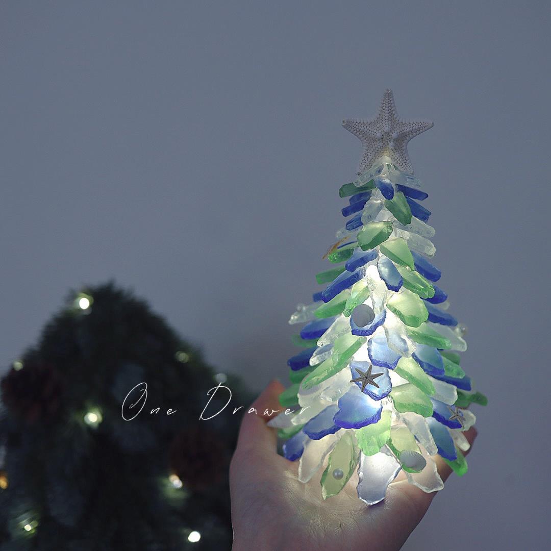 一个抽屉 海玻璃圣诞树小夜灯装饰灯手工diy材料包新年礼物