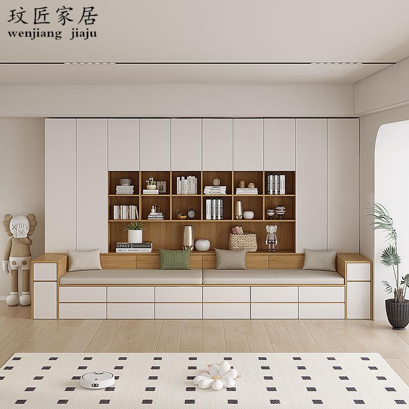 沙发书柜一体客厅墙柜书橱组合多功能满墙带卡座书架背景柜储物柜