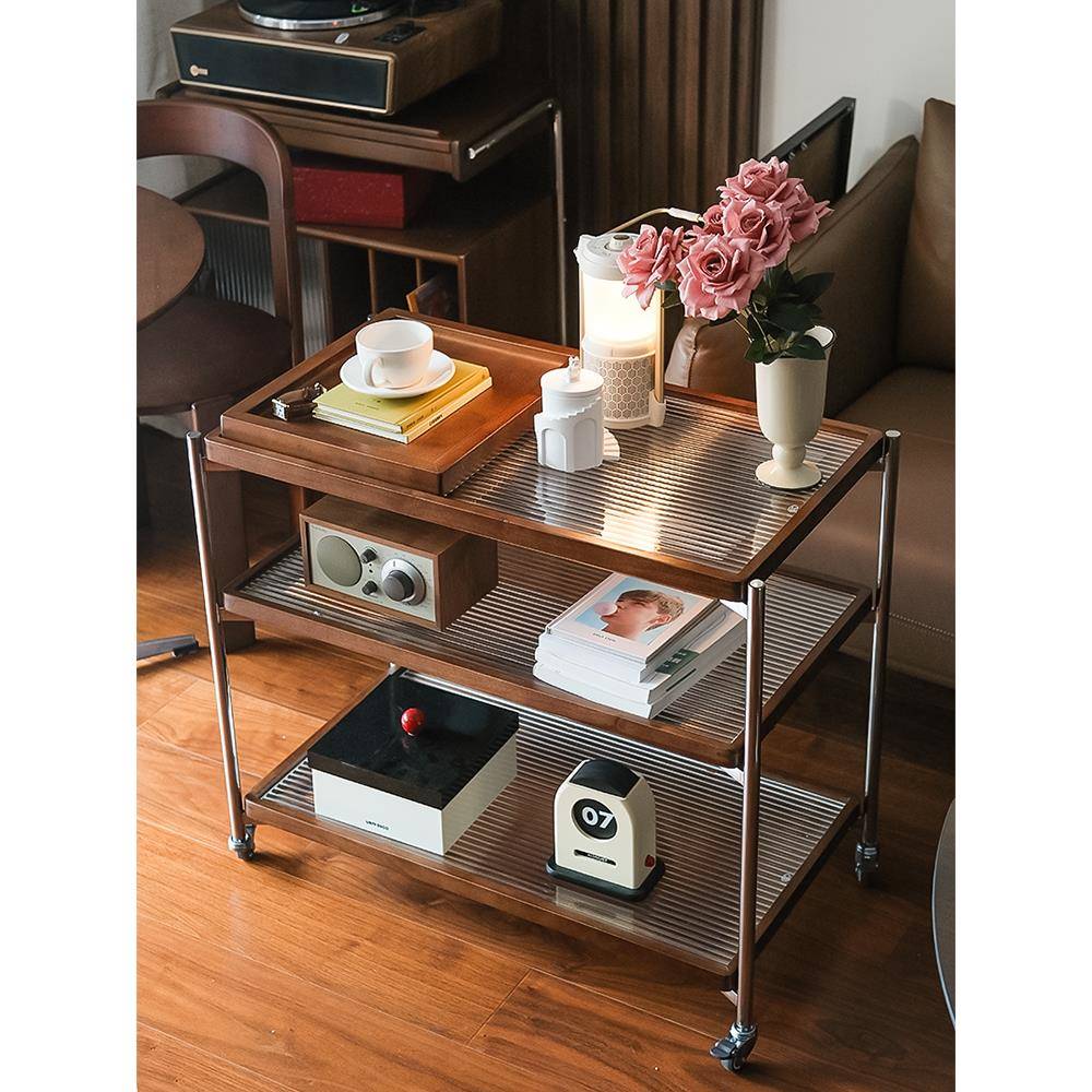 覆中古沙发茶边几可移动小推车置物架侧储物柜客厅茶台餐车斗柜子