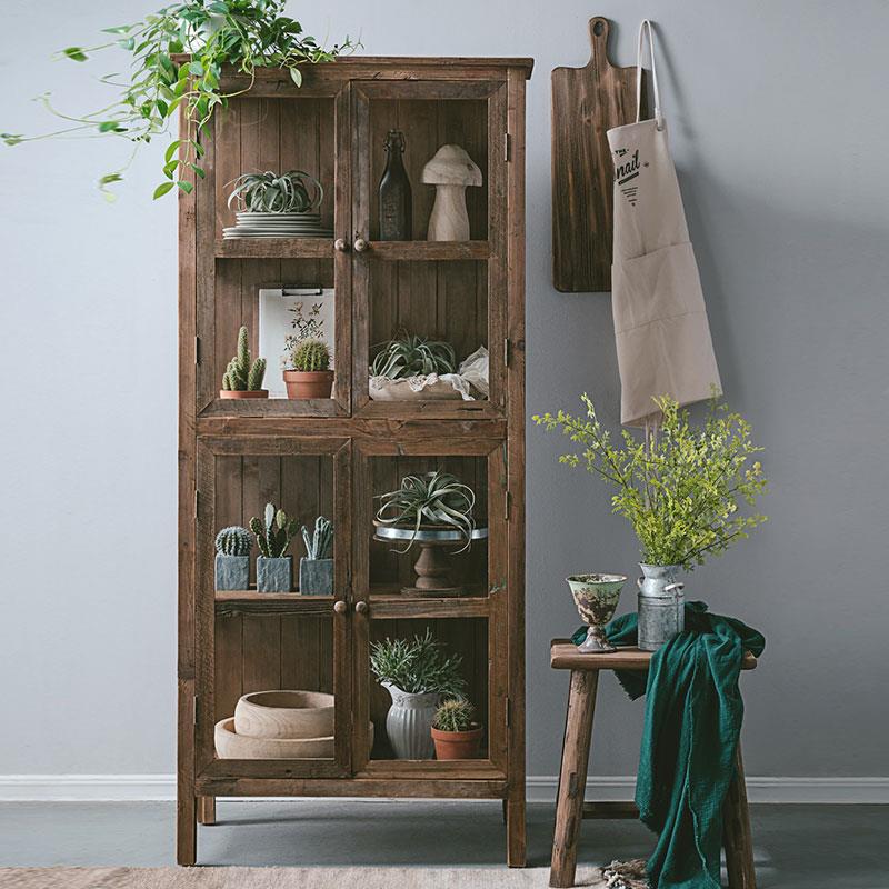 润家家居现代美式乡村玻璃柜全实木做旧风化餐边柜储物柜酒柜凳子