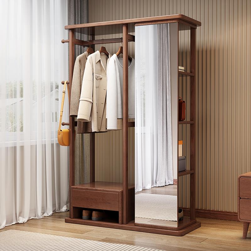 旋转全身镜实木挂衣架穿衣镜一体落地卧室带镜子衣帽架简约置物架