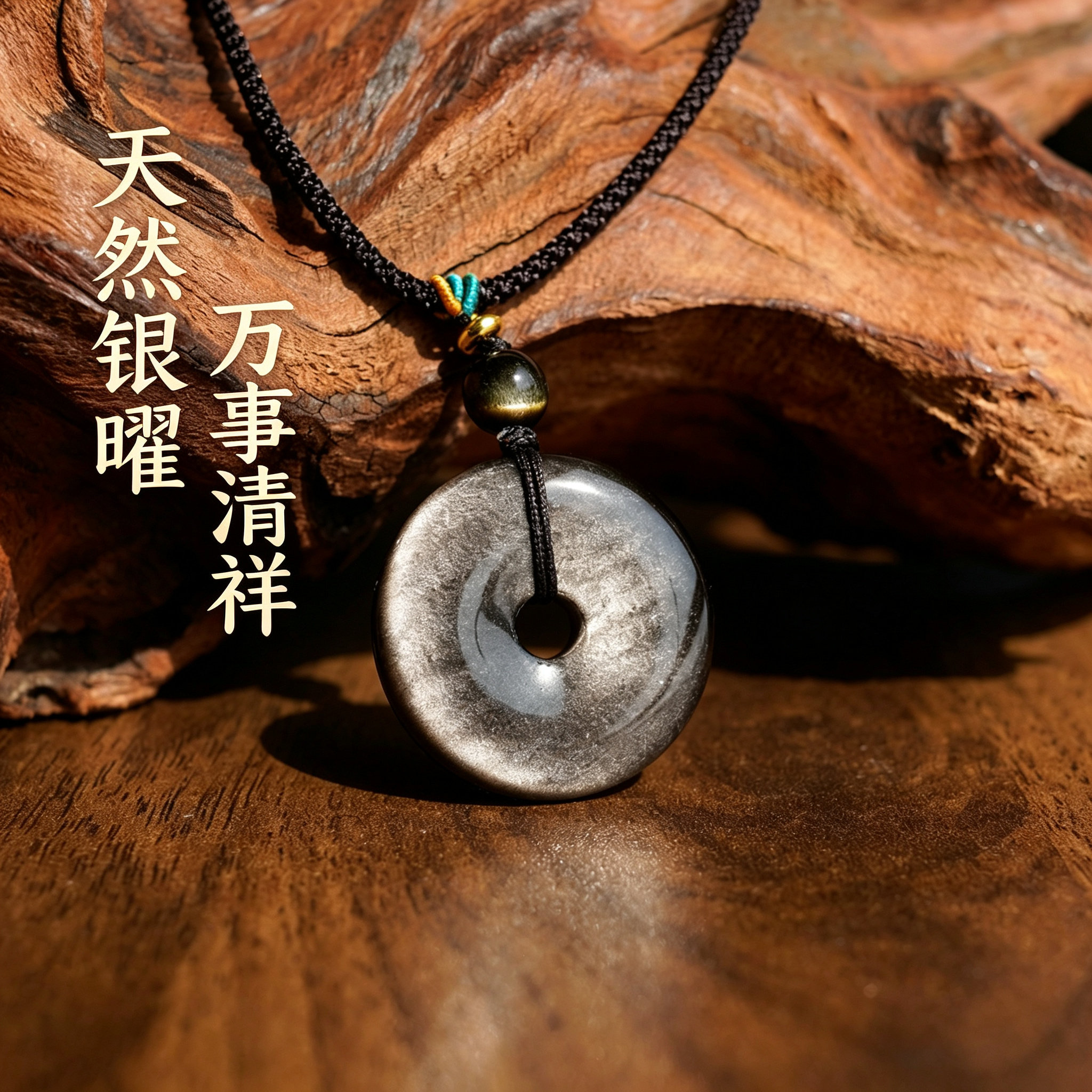 天然银耀平安扣挂件【玉峰呈瑞】