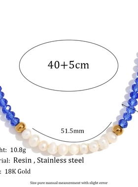 欧美气质复古项坠不锈子十颗淡水珍珠蓝色切面水晶手工项链女