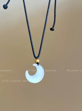 石月亮编织绳可调节项链新中式气质锁骨链文艺百搭饰品女
