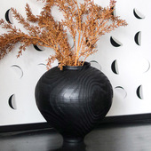 侘寂风仿碳化木纹花器摆件样板房酒店民宿抽象大肚圆形花饰品