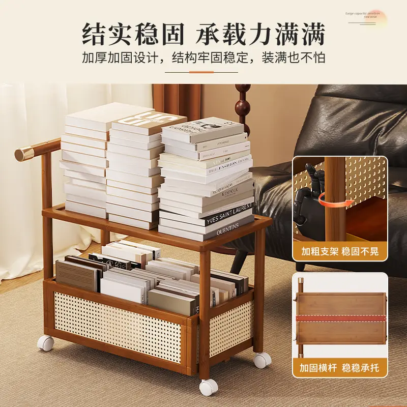 爆款中古风沙发边几客厅可移动储物茶几小推车收纳置物架