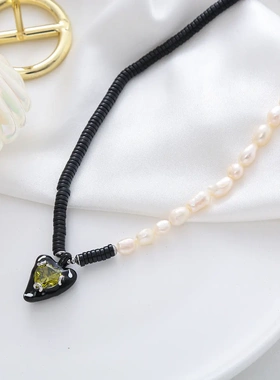 同款爱心微镶锆石珐琅戒指天然珍珠拼接项链2022春品女