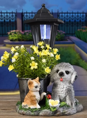 新品动物花盆六角灯花园装饰园林户外景观路灯树脂工艺品摆件