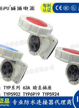威浦防水工业插头63A 3.4.5芯暗直插座 TYP5902 5919 5924 IP67