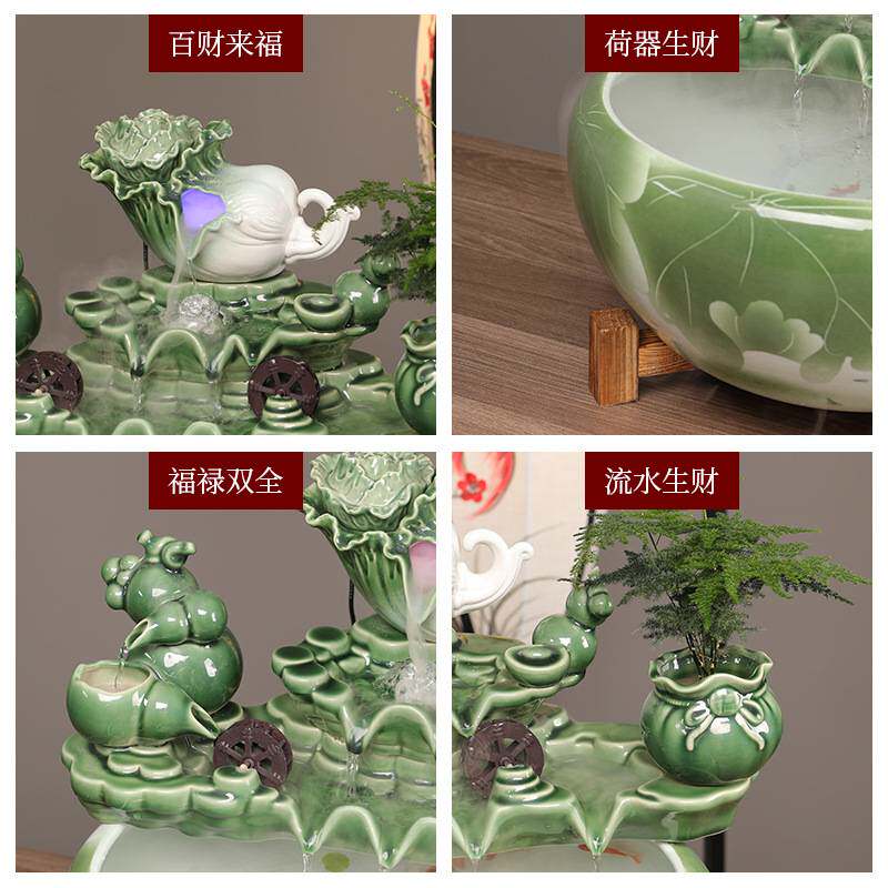 陶瓷鱼缸流水摆件喷泉家用小金鱼缸大号养鱼盆客厅加湿装饰品造景