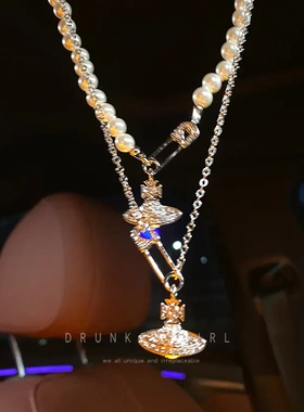 微镶锆石别针土星项链女星球珍珠别针简约小众颈链配饰轻奢锁骨链