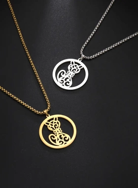 电商时尚环中镂空卷须蹲坐猫不锈钢项链动物猫咪项链