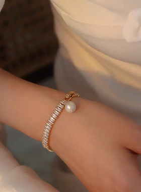 韩国锆石爱心珍珠拼接手链简约时尚百搭手镯轻奢高级感手饰女