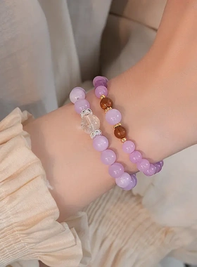 天然白水晶库克薰衣草水晶手链轻奢高级感手串小清新甜美百搭手饰