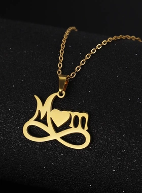 母亲节生日礼物个性设计感切割穷爱心mom吊坠不锈钢项链锁骨链