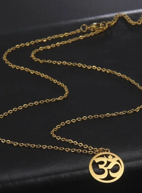 百搭个性时尚毛衣链潮流爆款奥姆符吊坠挂圈项链情侣钛钢饰品