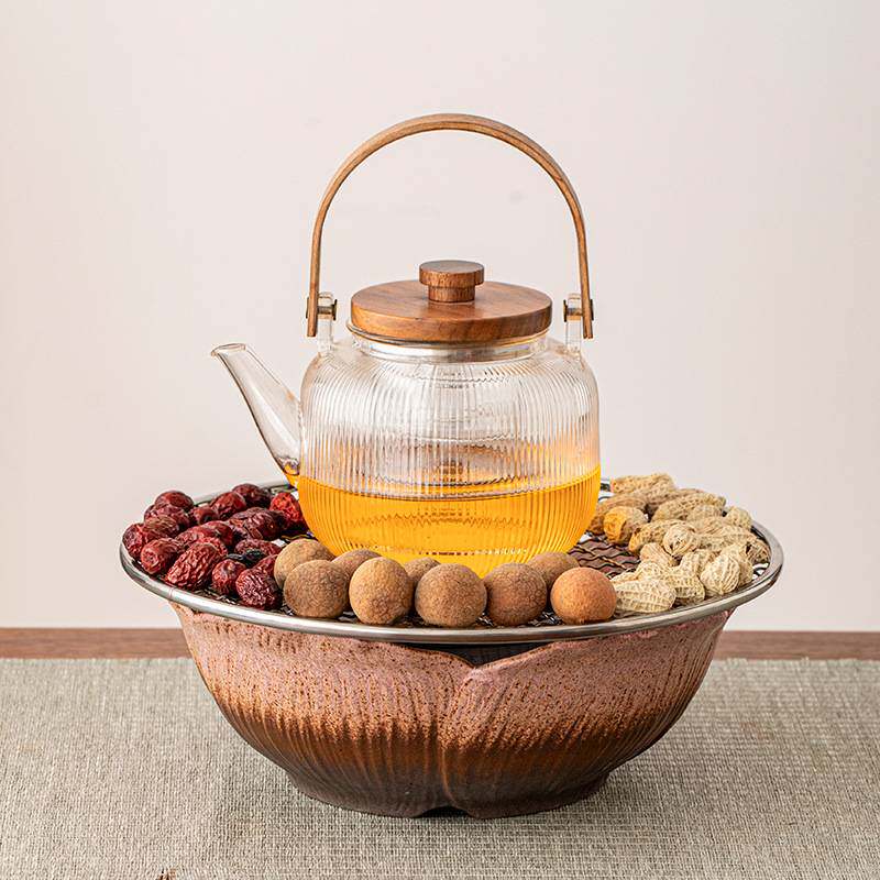 玻璃煮茶壶莲花电陶炉套装围炉煮茶家用耐高温提梁壶泡茶器茶具