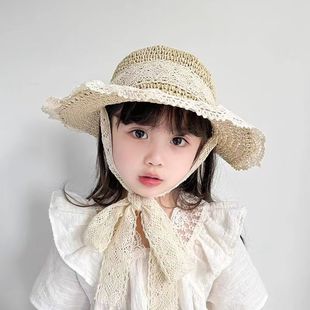 防曬遮陽蕾絲韓版 夏天度假沙灘帽 兒童草帽寶寶親子女童春秋季 夏季