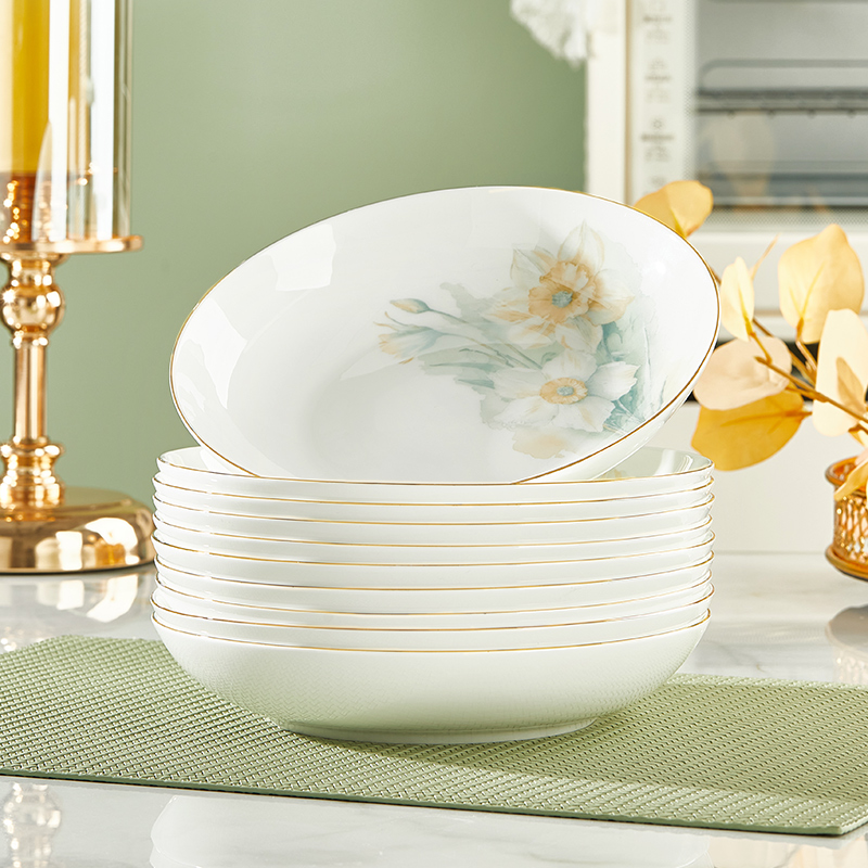 优尊陶瓷新中式家用骨瓷盘子菜盘