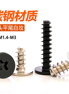 CB加硬黑色扁平头平尾自攻螺丝十字平头螺丝钉超薄头螺钉M1.4M2M3