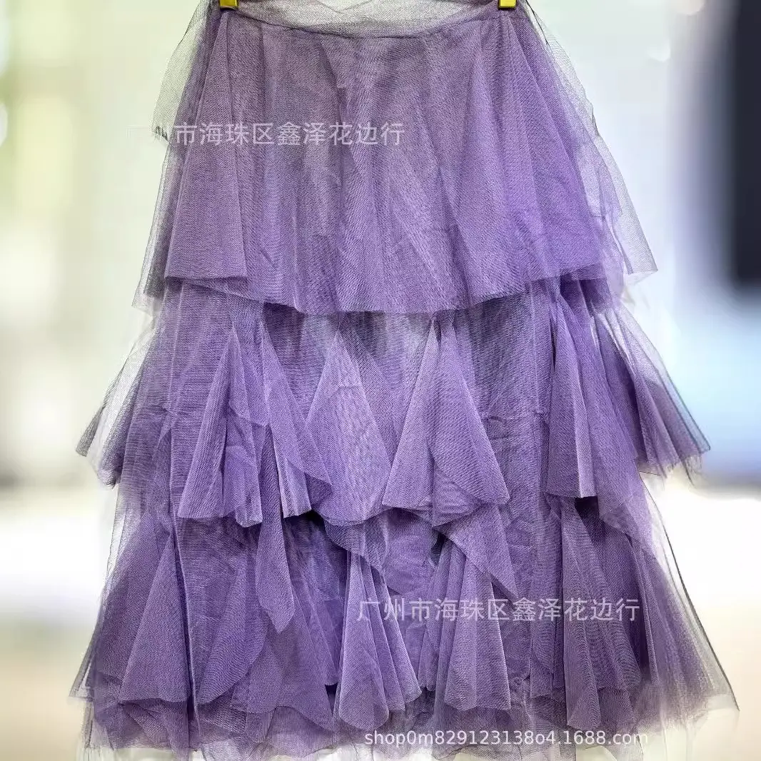 女装少儿裁片量大价优时尚百搭网纱不规则木耳边中长款半身裙面料