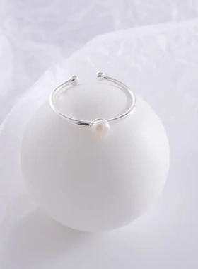 s925纯银韩版珍珠戒指女简约冷淡风个性百搭开口指环新款潮