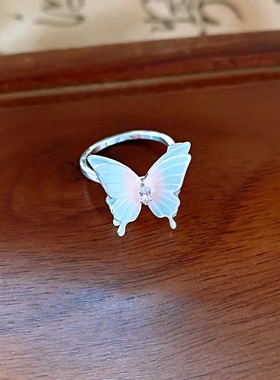 小清新蓝色渐变滴油锆石开口戒指时尚食指戒轻奢高级感手饰女