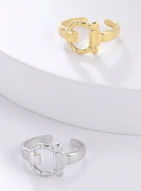 饰品潮流设计感冷淡风不锈钢扣开口可调节戒钛钢指环