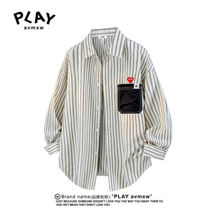 衬衫 官方长袖 秋冬季 新款 休闲撞色口袋条纹衬衣 PLAY 情侣款 AVMXW