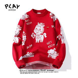 AVMXW 潮牌时尚 官方针织衫 新款 保暖加厚情侣本命年毛衣 冬季 PLAY
