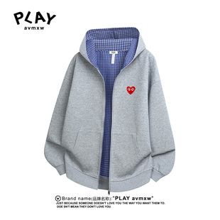 AVMXW 男女款 官方连帽开衫 新款 潮牌格子拼接外套 卫衣秋冬季 PLAY