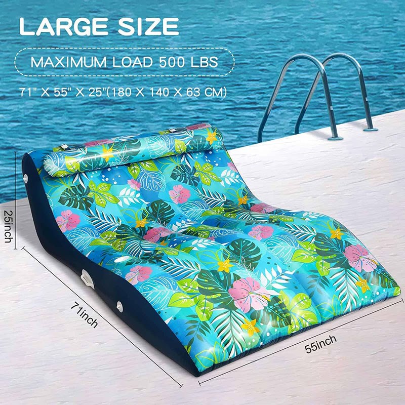 双人款情侣款充气泳池躺椅漂浮物带杯架手柄靠背充气浮排