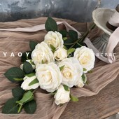 11头圆玫瑰 高档玫瑰花束假花仿真花摆设客厅花艺摆件新娘手捧花