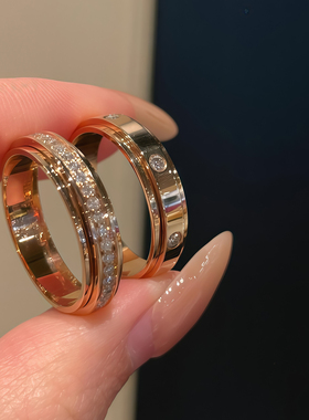 韩秀娜时来运转镶钻闭口戒指女小众叠戴可旋转素圈指环男情侣对戒