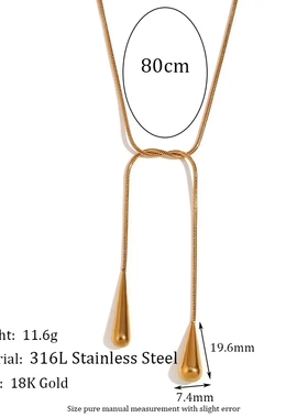 欧美ins时尚简约两头水滴蛇链不锈钢镀18k金色个性百搭项链饰品