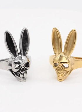 r1297 饰品 欧美个性复古网红ins大兔子男士钛钢戒指